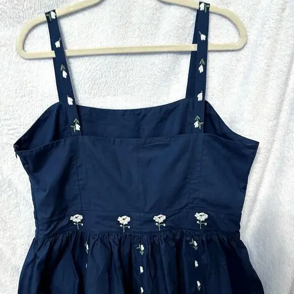 Anthropologie Fanm Mon Hulya Embroidered Midi Dress Size XL Navy Blue Midi - Picture 4 of 7